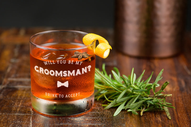 Personalized groomsman rocks glass