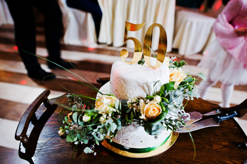 50 Wedding Anniversary cake with flowers on it.