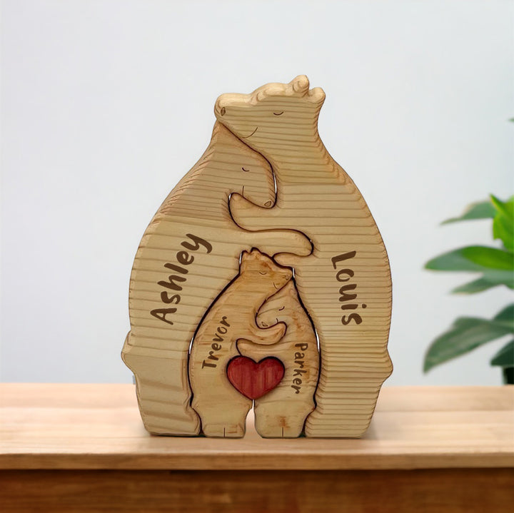 Personalized Wooden Bear Family Puzzle – Custom Engraved Name Keepsake