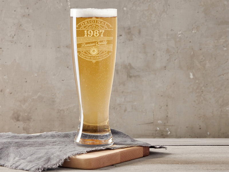 Pilsner Beer Glass with Vintage Birthday Engraving